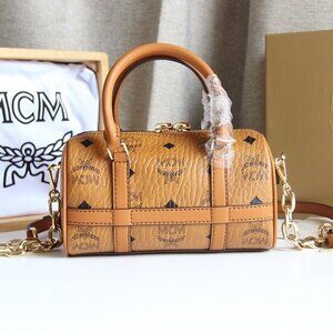 Women's MCM Delmy Visetos Print Leather Boston Handbag Shoulder Crossbody Bag